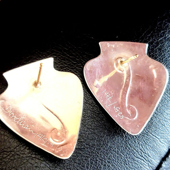 Handmade VTG 14k &  925 Music Note Design Guitar Pick Earrings - Picture 3 of 7